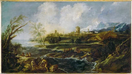 Landscape with a Man and Casket on the Riverbank