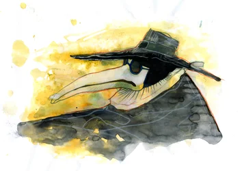 A Plague Doctor Wearing a Beak-Like Mask Filled with Aromatic Items