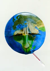 Allegorical Representation of Earth, Thermometer in Mouth, Because of Damages Caused by Humans