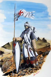 Crusades: a knight of the Order of Templars wearing a white coat with the Red Cross