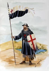 Crusades: a knight of the Order of Templars wearing black dress with the Red Cross