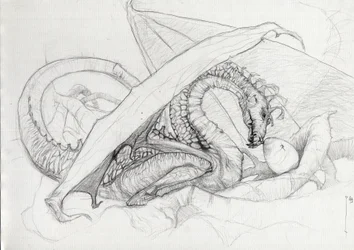 Fantastic Creature: a dragon protecting its egg