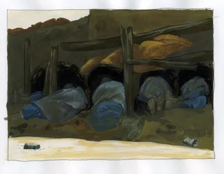 French Soldiers Sheltering in a Trench to Sleep