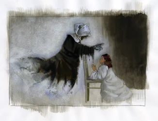 Ghost of an elderly nun with crooked hands appears to a little girl praying