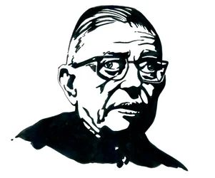 Portrait of the French writer, philosopher and playwright Jean-Paul Sartre