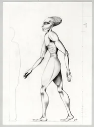 Science fiction illustration: an alien from the planet Mars to the conquest of space