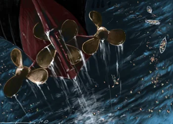 View of the helices of the transatlantic liner Titanic at the time of the sinking on 14 and 15 April 1912