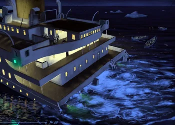 View of the transatlantic liner Titanic at the time of the sinking on 14 and 15 April 1912