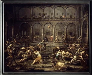 Arrivee des galeriens a la prison de Genes