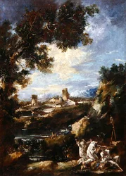 Landscape with Carmelite Friars Praying at a Roadside Shrine