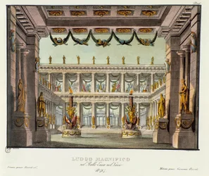 View of a temple for the lyrical drama Enea nel Lazio