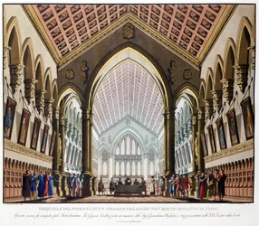 Scenography of Sanquirico for the opera “La gazza ladra” by Gioacchino Rossini represented at the Teatro alla Scala in Milan in 1817: the Tribunal du Podestat near Paris
