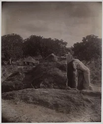 Sculptured elephant on top of rock with Asoka inscriptions, Dhauli, Puri District