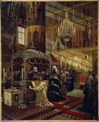Tsar Alexei I Mikhailovich and Patriarch Nikon at the Coffin of Philip I, Metropolitan of Moscow