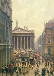 The Rush Hour by the Royal Exchange from Queen Victoria Street
