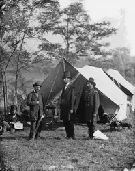Abraham Lincoln with Allan Pinkerton and Major General John A. McClernand