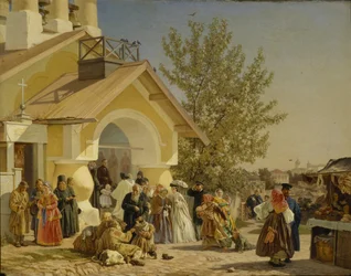 Coming Out of a Church in Pskov