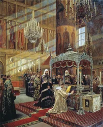 Tsar Alexis and Patriarch Nikon at the Coffin of Metropolitan Philip of Moscow, 17th century, 1886