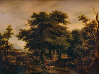 A Woody Landscape, with Figures and Sheep