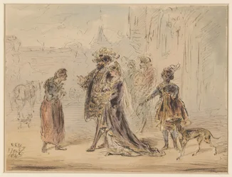 Noble Man and Woman in Conversation with an Old Woman