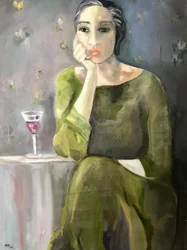 Thoughtful Woman with Wine
