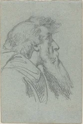 Bearded Man Looking Up / Cloaked Figure with Raised Arms