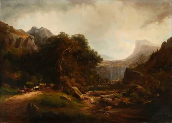 Mountainous Landscape with Waterfall