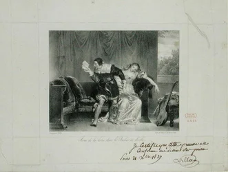 The Letter Scene from the Opera The Barber of Seville by Rossini engraved by Villain de Sevres