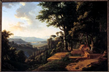 The philosopher Jean Jacques Rousseau meditating in 1770 in the Parc de la Rochecordon near Lyon