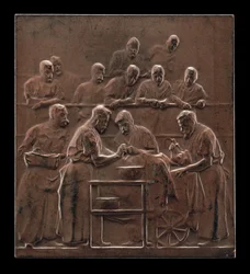 Monod Demonstrating a Procedure in the Operating Theater [reverse], c. 1906