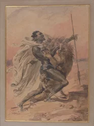 Struggle between a Warrior and a Lion