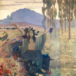 Panel Mural Representing Agriculture, Industry, and Export