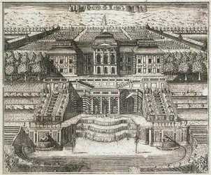 View of the Great Palace in Peterhof, 1717