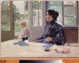 On The Terrace. Painting by Alexandre Stepanovich Stepanov, Russian Art, Late 19th-Early 20th Century, Modernism - State Art Museum, Nizhny Novgorod (Russia)