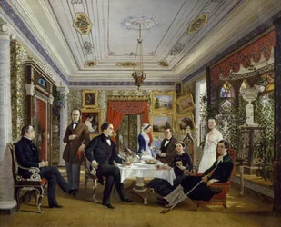 The Tarnovskj Family Drinking Tea at Table