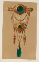 Design for a Gold and Cabochon Gem Brooch