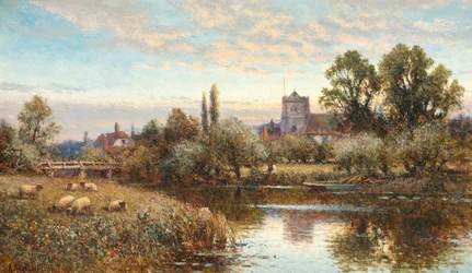 Sheep Grazing Before Wrotham Church, Twilight
