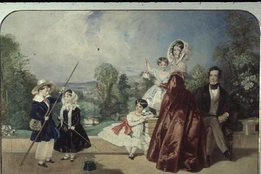 Mr. and Mrs. George Knott, with four children, on the Terrace of Bohun Lodge, New Barnet