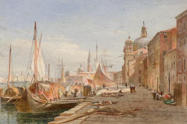 Barges at a Quayside, Venice