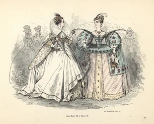 Caricature of women’s costumes in the era of King Henry III and IV