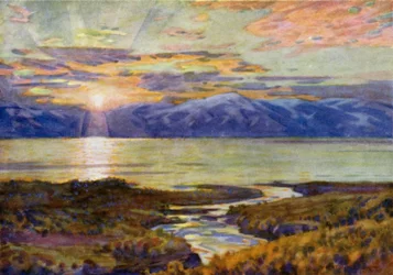 Midnight Sun over Lake Torne Trask, from Abisko