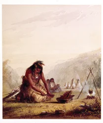Shoshone Indian Preparing His Meal