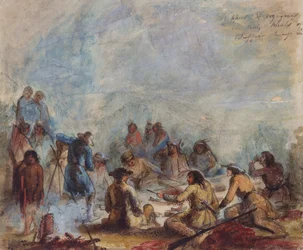 Sunrise, Trappers and Travellers at their Meals of Buffalo Hump Rib, c.1837