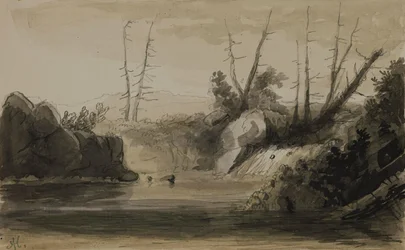 View of a Waterfall and Small Lake