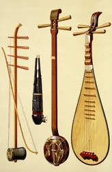 A Huqin and Bow, a Sheng, a Sanxian and a Pipa, Chinese Instruments from 