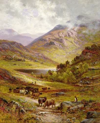 Longhorn Cattle in a Mountainous Landscape