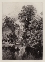 The Cam near Trinity College, with the Tower of St John