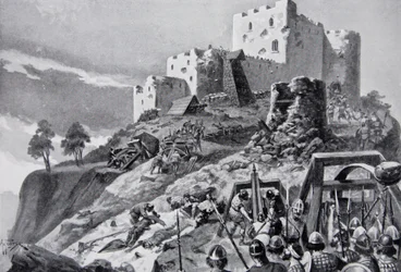 The Welsh Attack on Montgomery Castle in 1095 Led by Cadwgan ap Bleddyn, Prince of Powys, Illustration from 