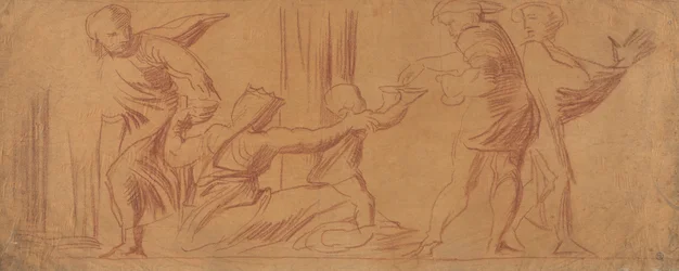 Group of Figures, Child Begging in Center