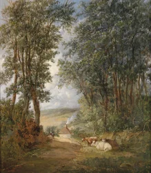 Forest Landscape with Resting Cows in the Foreground
